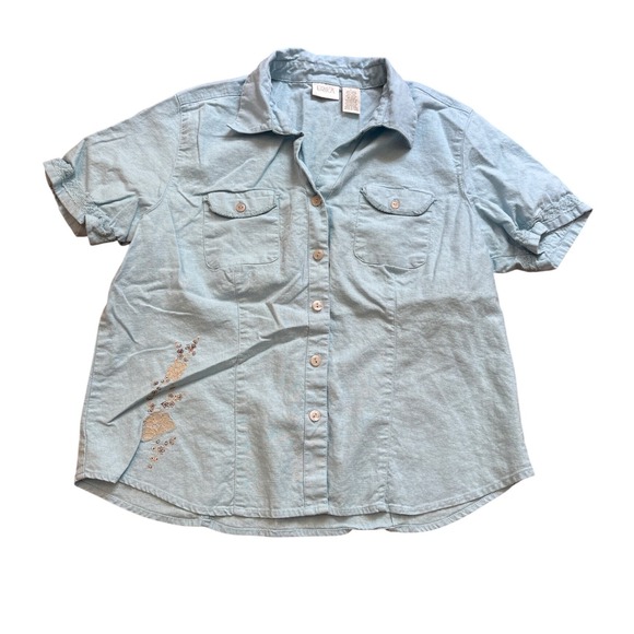Erika Other - Erika Linen‎ Blend Set Womens Blue Excellent Embroidered Button Up Crop SIZE L